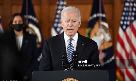 Tổng thống Mỹ Joe Biden và Phó Tổng thống Kamala Harris trong một cuộc họp tại Đại học Emory ở Atlanta, Georgia, ngày 19.3. Ảnh: AFP