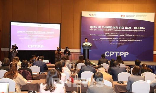 Chủ tịch VCCI Việt Nam Vũ Tiến Lộc đánh giá cao vai trò của CPTPP trong thương mại giữa Việt Nam và Canada. Ảnh: Văn Giáp/TTXVN