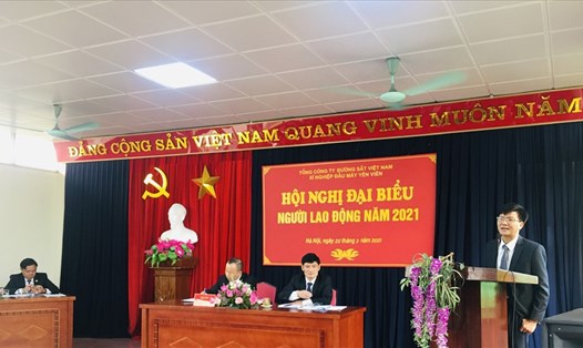Hội nghị đại biểu người lao động năm 2021 của Xí nghiệp Đầu máy Yên Viên. Ảnh: Chu Trung Kiên