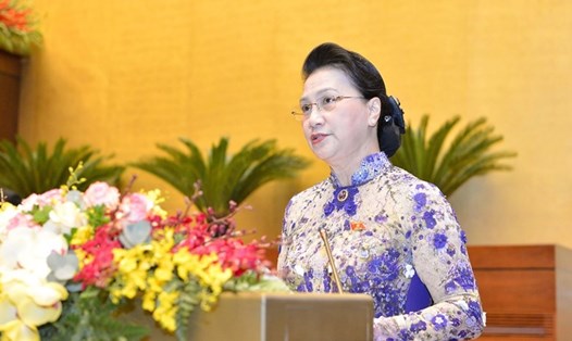 Chủ tịch Quốc hội Nguyễn Thị Kim Ngân phát biểu tại kỳ họp. Ảnh: QH.