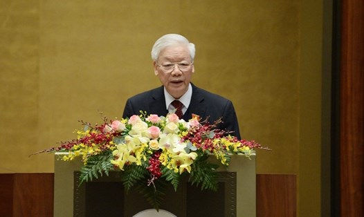 Tổng Bí thư, Chủ tịch Nước Nguyễn Phú Trọng phát biểu tại kỳ họp thứ 11, Quốc hội khoá XIV. Ảnh: Quốc hội