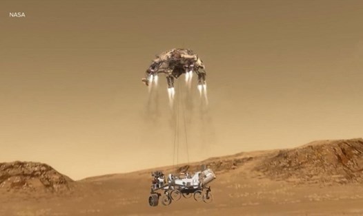 Tàu vũ trụ Perseverence hạ cánh xuống sao Hỏa. Ảnh: NASA