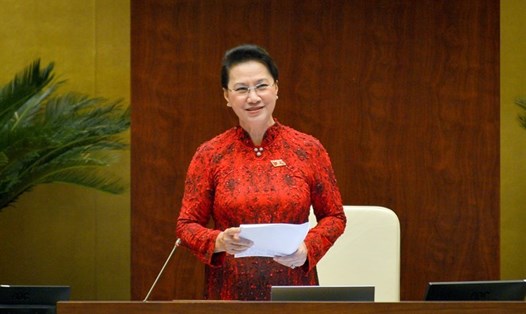 Chủ tịch Quốc hội Nguyễn Thị Kim Ngân phát biểu tại hội trường ngày 26.3. Ảnh: QH