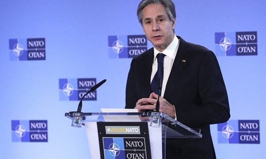 Ngoại trưởng Mỹ Antony Blinken phát biểu tại hội nghị ngoại trưởng NATO ngày 23.3. Ảnh: AFP