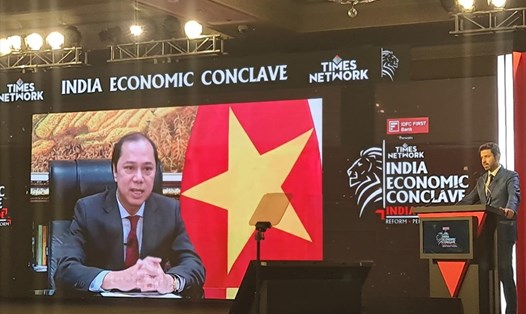 Thứ trưởng Bộ Ngoại giao Nguyễn Quốc Dũng tham dự Hội nghị Kinh tế Ấn Độ 2021. Ảnh: BNG