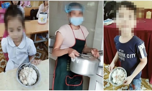Những bữa ăn của học sinh trường TH&THCS Quy Mông bị tố cáo cắt xén, thiếu chất. Ảnh: PHCC.