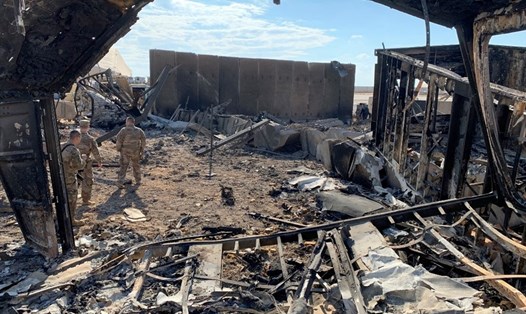 Thiệt hại tại căn cứ không quân Ain al-Asad ở tỉnh Anbar của Iraq tháng 1.2020 sau khi Iran phóng tên lửa trả đũa vụ Mỹ sát hại tướng Qasem Soleimani. Ảnh: AFP.