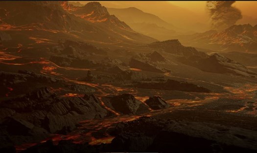 "Siêu trái đất" Gliese 486 b nóng và khô như sao Kim với những dòng dung nham có thể chảy trên bề mặt. Ảnh: Renderarea.