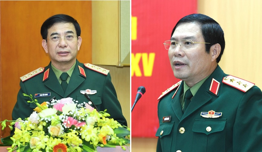 Thượng tướng Phan Văn Giang và Thượng tướng Nguyễn Tân Cương được giới thiệu để ứng cử đại biểu Quốc hội khoá XV. Ảnh BQP