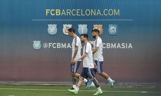 Đưa Angel di Maria và Sergio Aguero về sát cánh Lionel Messi ở Barcelona là kế hoạch của Joan Laporta nếu trúng cử Chủ tịch Barcelona. Ảnh: Barcelona