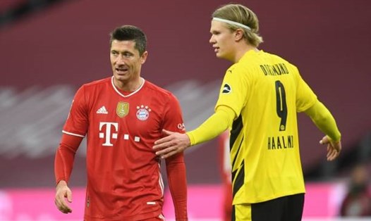 Bộ đôi tiền đạo Lewandowski và Erling Haaland Ảnh: AFP