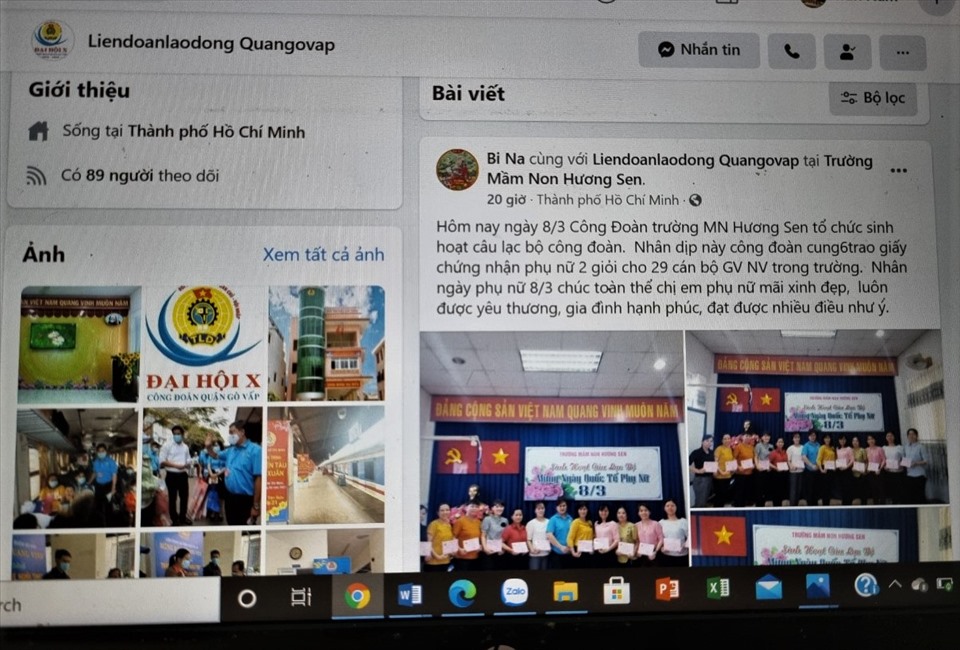 Facebook của LĐLĐ Quận Gò Vấp (TPHCM) truyền tải thông tin về hoạt động của Công đoàn quận. Ảnh: Đức Long