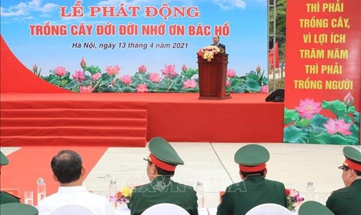 Chủ tịch Nước Nguyễn Xuân Phúc phát biểu tại Lễ phát động trồng cây. Ảnh: Trọng Đức/TTXVN