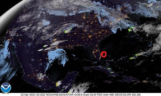 Vị trí sao băng vụt sáng ở Mỹ tối 12.4. Ảnh: Cơ quan Thời tiết Quốc gia Mỹ