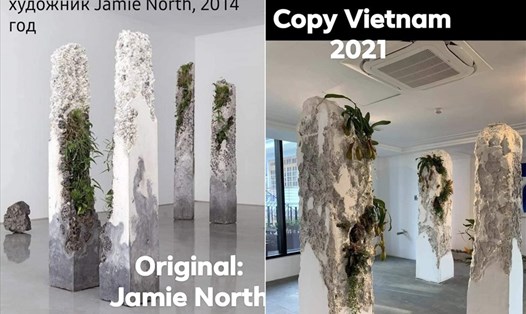 Sự giống nhau của triển lãm do Jamie North tổ chức (bên trái) và "Plus by Bảo Nam". Ảnh: CMH.