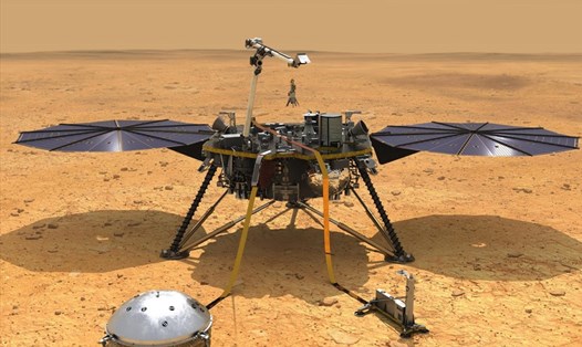 Ảnh mô phỏng tàu InSight của NASA trên bề mặt sao Hỏa. Ảnh: NASA.