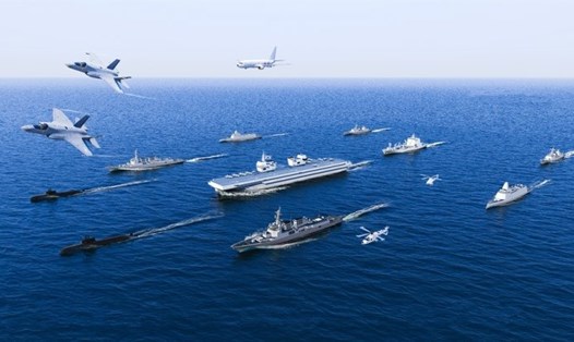 Hình ảnh minh họa cho một nhóm tác chiến tàu sân bay với một tàu sân bay hạng nhẹ bản địa. Ảnh: Hải quân Hàn Quốc