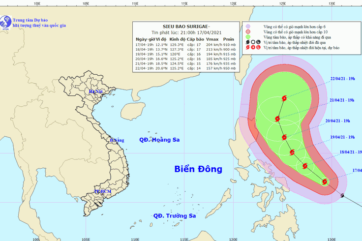Siêu bão Surigae giật trên cấp 17 vùng biển miền Trung Philippines