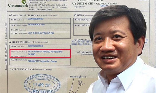 Phiếu xác nhận ông Đoàn Ngọc Hải đã chuyển 500 triệu đồng cho Hội LHPN huyện Bắc Quang, Hà Giang. Đồ họa: LN.