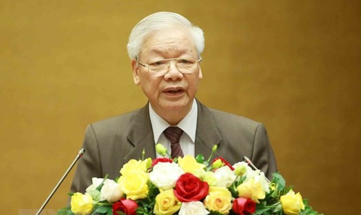 Tổng Bí thư Nguyễn Phú Trọng được cử tri nơi cư trú tín nhiệm cao, giới thiệu ứng cử đại biểu Quốc hội khóa XV. Ảnh: TTXVN