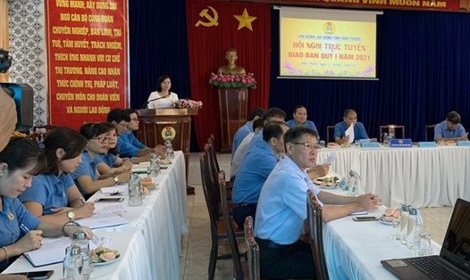Hội nghị giao ban quý I/2021 của LĐLĐ tỉnh Bình Phước. Ảnh: LĐLĐ BP