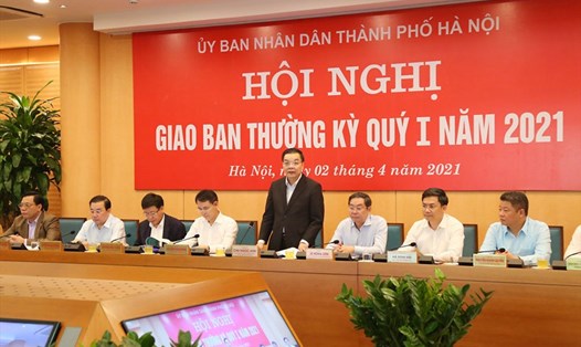 Chủ tịch UBND thành phố Hà Nội Chu Ngọc Anh phát biểu tại hội nghị. Ảnh: Viết Thành