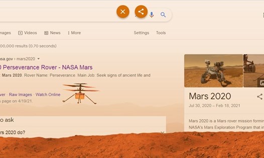 Hình động trực thăng sao Hỏa của NASA trên thanh tìm kiếm của Google. Ảnh chụp màn hình