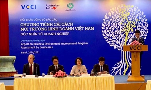 Hội nghị Báo cáo chương trình cải cách môi trường kinh doanh Việt Nam - Góc nhìn từ doanh nghiệp sáng 20.4. Ảnh: Phương Phương