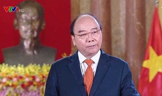Chủ tịch Nước Nguyễn Xuân Phúc có bài phát biểu được ghi hình trước gửi tới Diễn đàn Châu Á Bác Ngao ngày 20.4. Ảnh chụp màn hình VTV