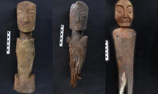 Những bức tượng nhỏ bằng gỗ được phát hiện tại khu lăng mộ Sangmda Lungga, Tây Tạng, Trung Quốc. Ảnh: Tân Hoa xã