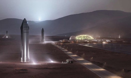 Hình minh hoạ tàu vũ trụ Starship của SpaceX trên bề mặt sao Hỏa. Ảnh: SpaceX