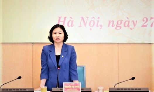 Phó Bí thư Thường trực Thành ủy Hà Nội Nguyễn Thị Tuyến phát biểu tại phiên họp. Ảnh: VT