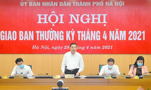 Chủ tịch UBND thành phố Hà Nội Chu Ngọc Anh phát biểu tại hội nghị. Ảnh: Võ Lâm