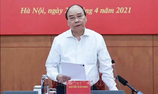 Chủ tịch nước Nguyễn Xuân Phúc, Trưởng Ban Chỉ đạo Cải cách Tư pháp Trung ương phát biểu. Ảnh: Thống Nhất/TTXVN