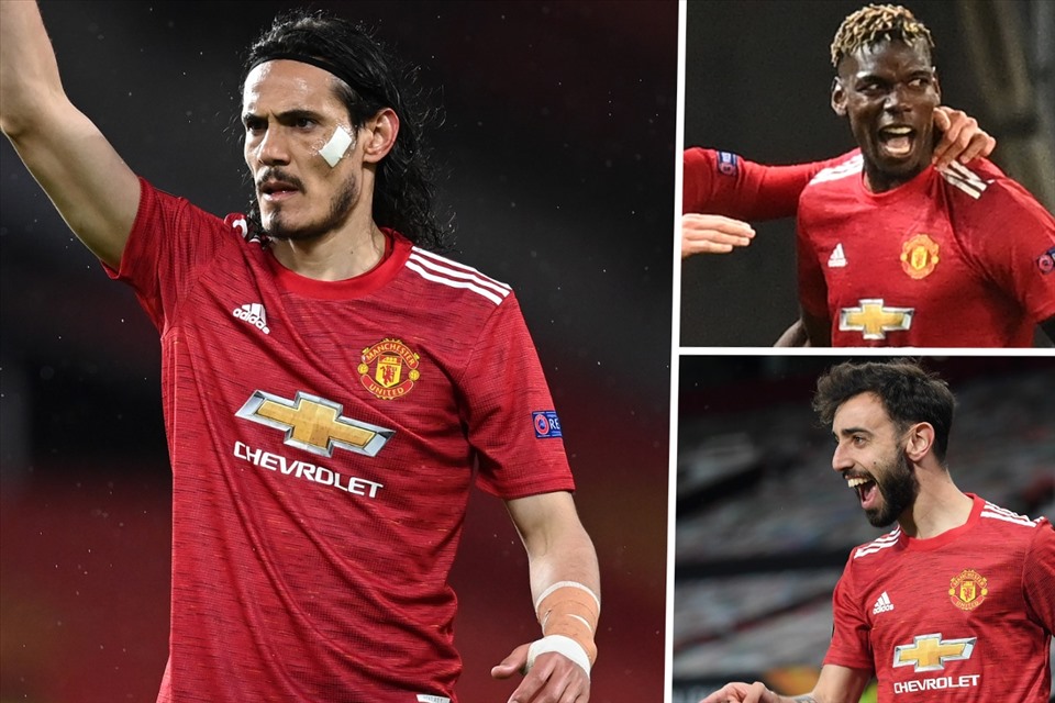 Bruno, Cavani và Pogba hợp thành "tam tấu" mới của Man United. Ảnh: Goal