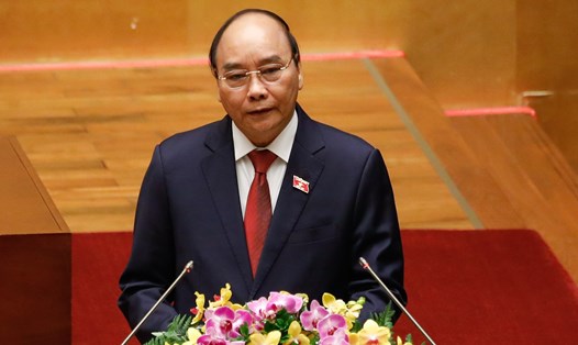 Chủ tịch Nước Nguyễn Xuân Phúc phát biểu sau khi tuyên thệ. Ảnh: VGP