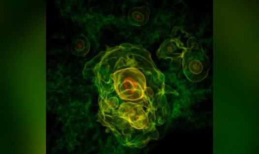 Mô phỏng một trong những khối phình to xuất hiện trong giai đoạn "vũ trụ giãn nở" sau vụ nổ Big Bang. Ảnh: Đại học Göttingen