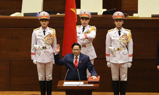 Ông Phạm Minh Chính tuyên thệ khi được Quốc hội bầu làm Thủ tướng Chính phủ. Ảnh: VGP