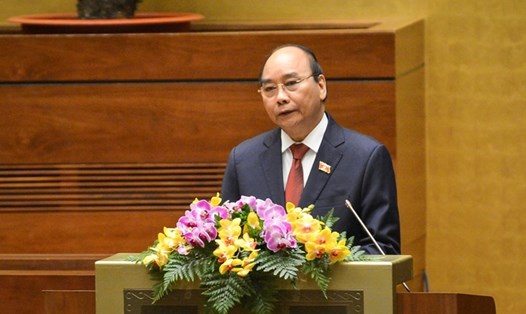Chủ tịch Nước Nguyễn Xuân Phúc phát biểu nhậm chức. Ảnh: QH.