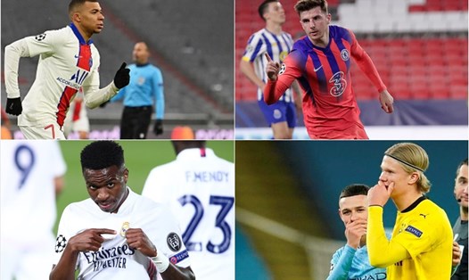 Kylian Mbappe, Mason Mount, Vinicius Junior, Phil Foden và Erling Haaland - những ngôi sao trẻ ghi dấu ấn ở lượt đi tứ kết Champions League. Ảnh: UEFA