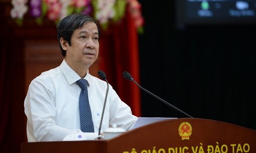 Bộ trưởng Bộ GDĐT Nguyễn Kim Sơn phát biểu tại hội nghị tổng kết 5 năm triển khai thực hiện Quyết định số 1501/QĐ-TTg của Thủ tướng Chính phủ. Ảnh: Thế Đại