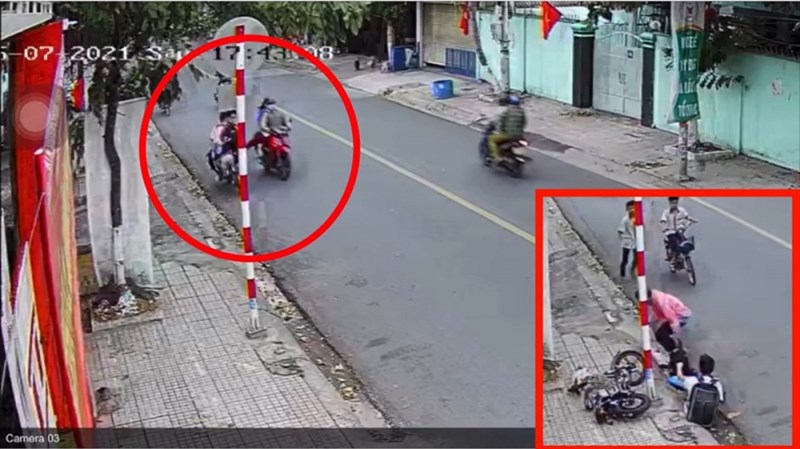 Bình Dương: Xác minh được 2 người đi xe máy đạp ngã 2 học sinh trên đường