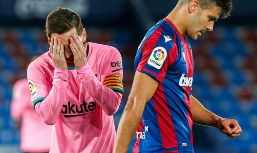 Dẫn trước Levante 2 bàn nhưng Lionel Messi và các đồng đội vẫn kết thúc trận đấu với tỉ số hòa 3-3. Ảnh: AFP