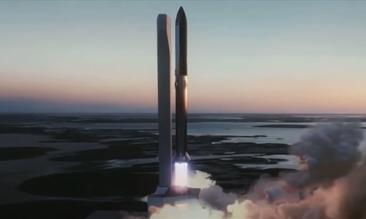 Hình minh họa tàu vũ trụ Starship của SpaceX được phóng bằng tên lửa đẩy Super Heavy. Ảnh: SpaceX/CNBC