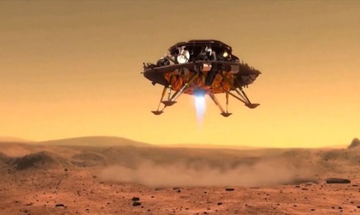 Tàu thám hiểm sao Hỏa Trung Quốc hạ cánh xuống hành tinh đỏ. Ảnh: CNSA