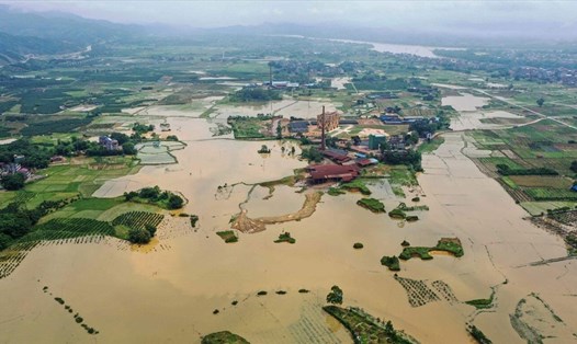 Một cánh đồng ở khu vực Quảng Tây, miền nam Trung Quốc ngập lụt sau đợt mưa lớn cuối tuần trước. Ảnh: AFP