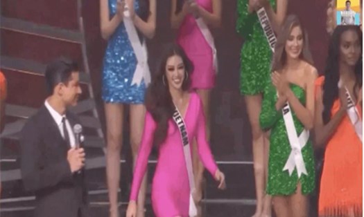 Hoa hậu Khánh Vân đầy tự tin khi được gọi tên cho top 21 Miss Universe 2020. Ảnh: CMH