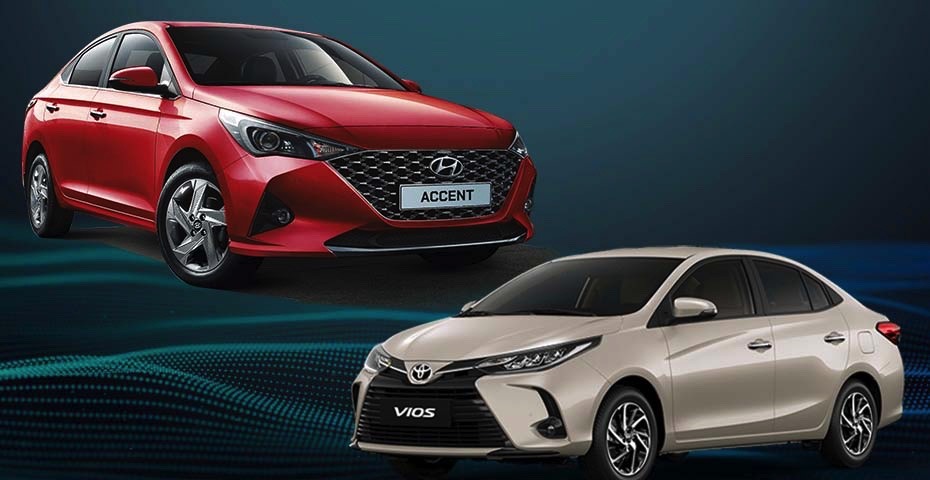 Cùng ra phiên bản mới 2021 nhưng Toyota Vios vẫn chưa lấy lại được ngôi vương khỏi tay Hyundai Accent. Đồ hoạ: KL.