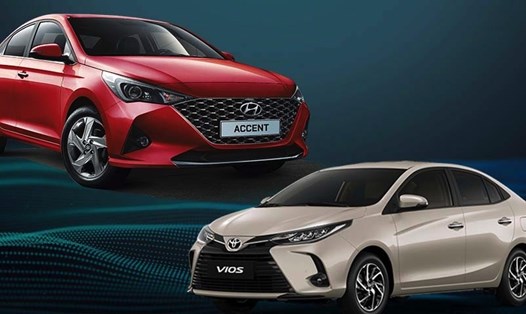 Cùng ra phiên bản mới 2021 nhưng Toyota Vios vẫn chưa lấy lại được ngôi vương khỏi tay Hyundai Accent. Đồ hoạ: KL.