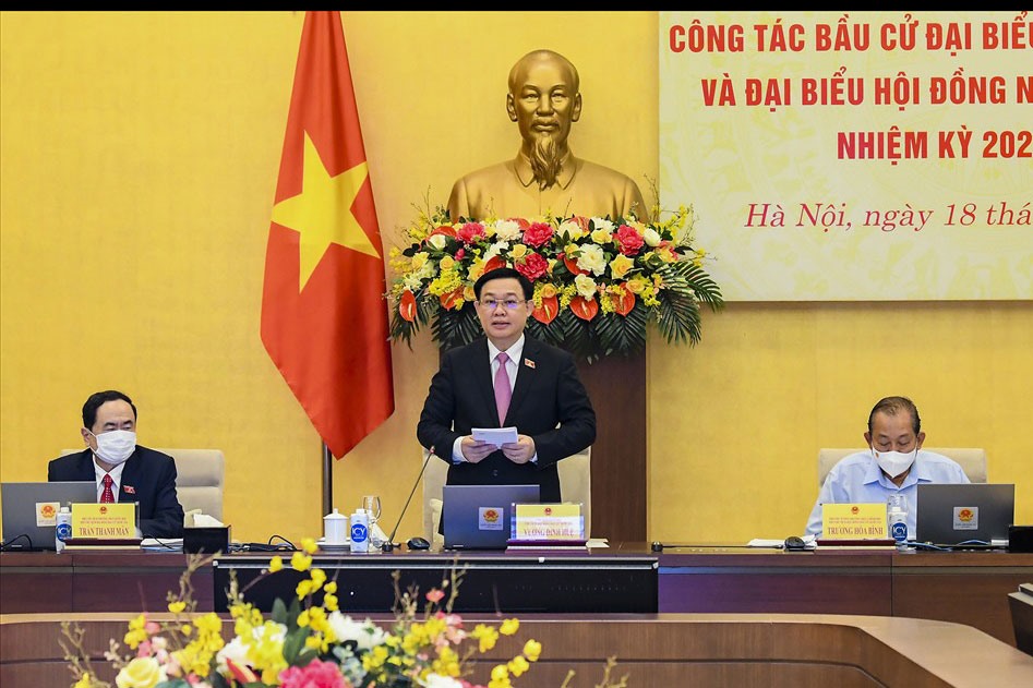 Chủ tịch Quốc hội, Chủ tịch Hội đồng Bầu cử quốc gia Vương Đình Huệ. Ảnh: M.Hùng